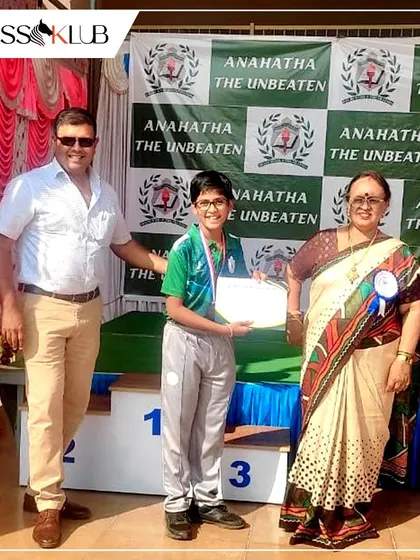 Ahaan stands proudly on the winner's podium at the Delhi World Public School inter-school competition, a massive achievement for one of our bright talents.
