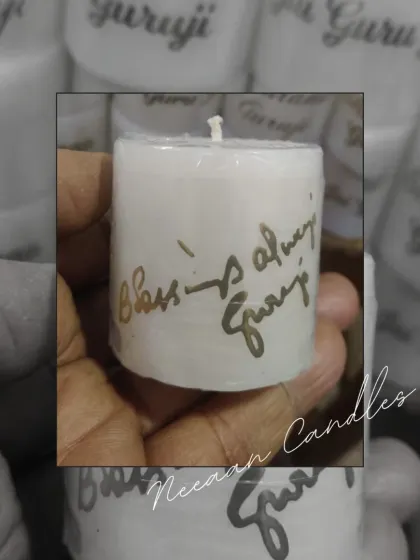 "Blessing is always Guruji." I wrote these divine words on this candle to serve as a constant reminder of his grace. Light it with faith and feel the peaceful energy.