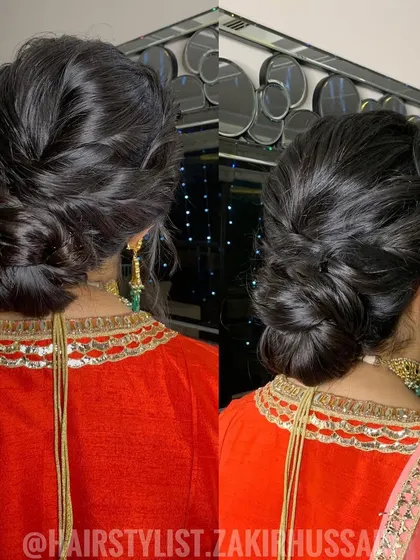 Another collage of the same textured updo, providing a clear view of the craftsmanship involved.