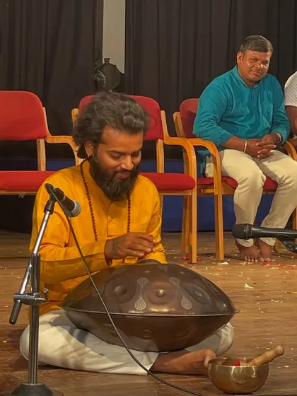 Playing the handpan at the inauguration of a cultural center.