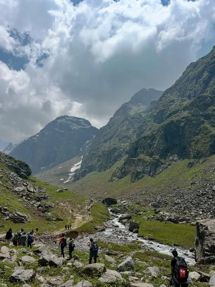 The trail leading into the Hampta valley. You can see the landscape slowly changing as you gain altitude.