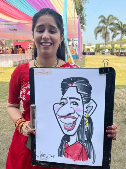 Her joyful, open-mouthed smile was so much fun to draw. A great reaction from a wedding guest.
