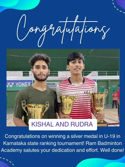Well done to Kishal and Rudra for winning the silver medal in the U-19 category at the Karnataka state ranking tournament. Your dedication and effort have paid off.