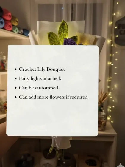 This image shows the details for my customizable lily bouquets. You can have them with fairy lights and add more flowers if you like.