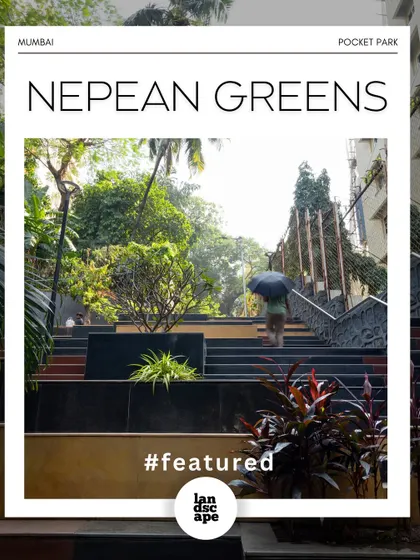 A poster image for the Nepean Greens project, highlighting its role as a pocket park and urban haven in Mumbai.