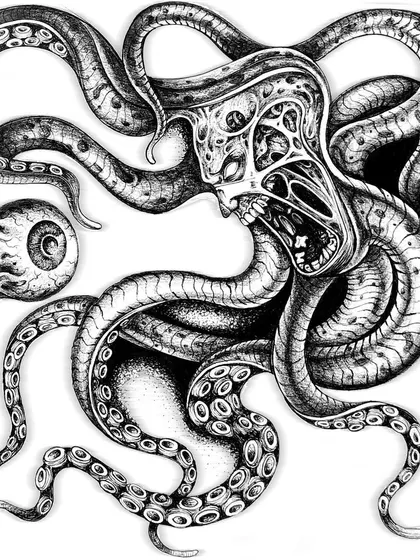 The final, scanned version of the octopus creature.