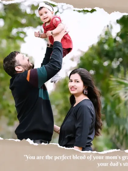 You are the perfect blend of your mom's grace and your dad's strength. A joyful outdoor family portrait capturing a dad lifting his daughter high in the air.