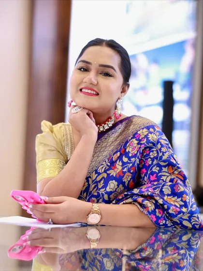 A cheerful shot in the blue saree. I love how traditional wear can be styled to feel modern and fresh.