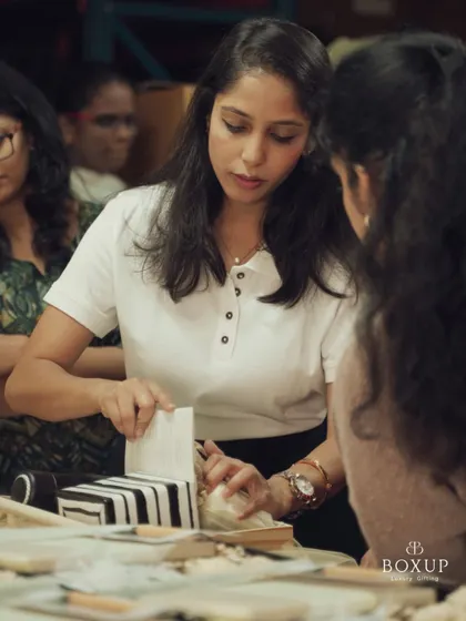 Our Co-founder and CCO, Kruthi, in her element. Her expertise in curating the perfect hamper ensures that every corporate gift we create is thoughtful and impressive.
