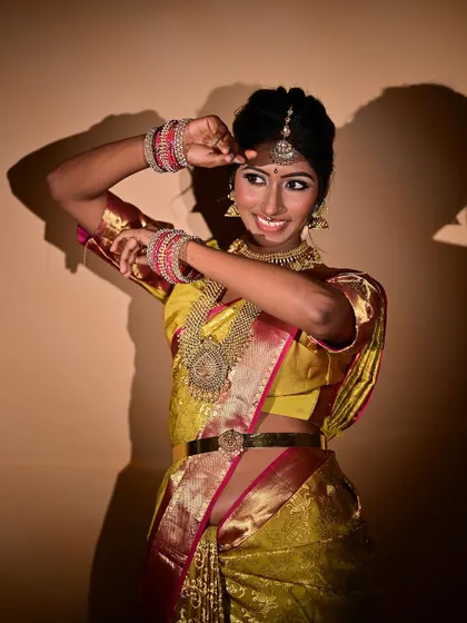 A dynamic and expressive pose. My makeup application is designed to withstand movement and still look perfect, which is essential for long wedding days and photoshoots.