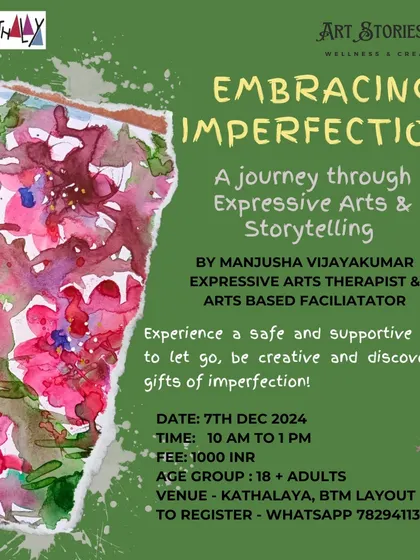 Join us to discover the gifts of imperfection. This expressive arts workshop is a safe space to get creative, let go, and foster a kinder relationship with yourself.