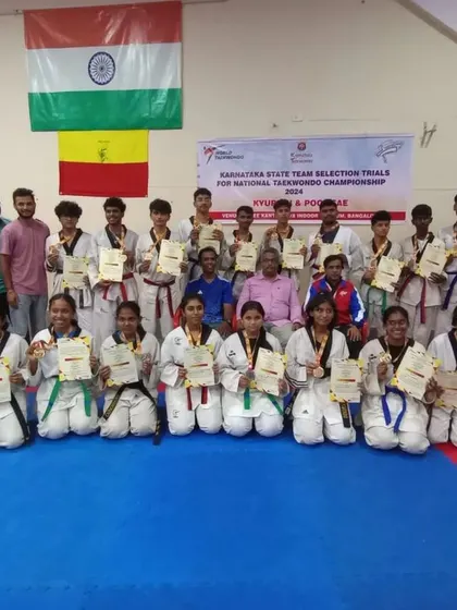 The entire group of successful athletes from the Karnataka State Team Selection Trials. A fantastic achievement for everyone involved.