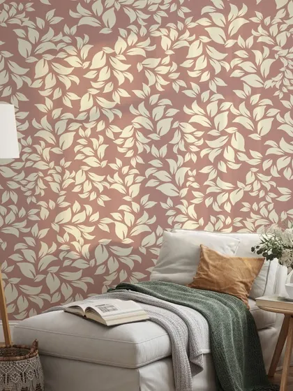Our Fall Leaves wallpaper in a warm, rosy hue brings the beauty of autumn indoors. It’s a perfect choice for creating a cozy and inviting atmosphere in any room.