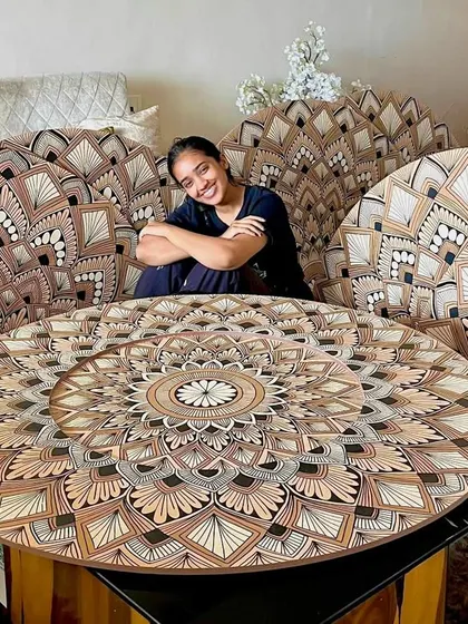 This was my first major corporate project, a set of seven large mandalas created for a 35 foot wall. Seeing them all together before delivery was an incredible moment.