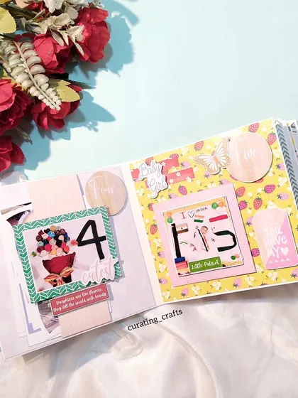 The 4-month milestone page, decorated with cute stickers and patterns.