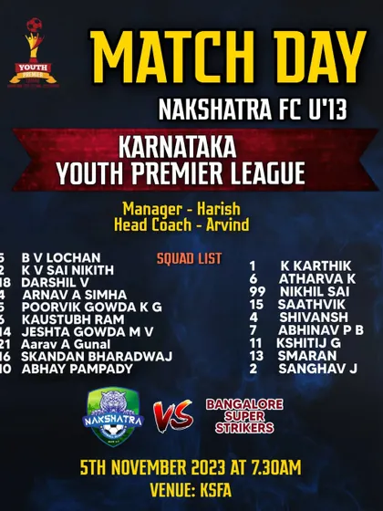 Our U-13 squad for the Karnataka Youth Premier League match against Bangalore Super Strikers.