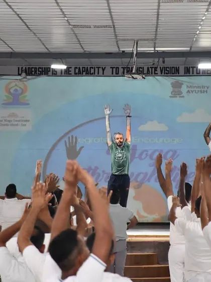 Soldiers participating enthusiastically in a yoga session, a heartfelt tribute to their service and a reminder that yoga nurtures the protector.
