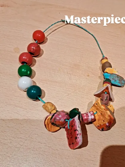 We love blending history with art. This unique terracotta necklace, inspired by the Indus Valley Civilization, was handcrafted by one of our talented young students in a special jewelry-making workshop.