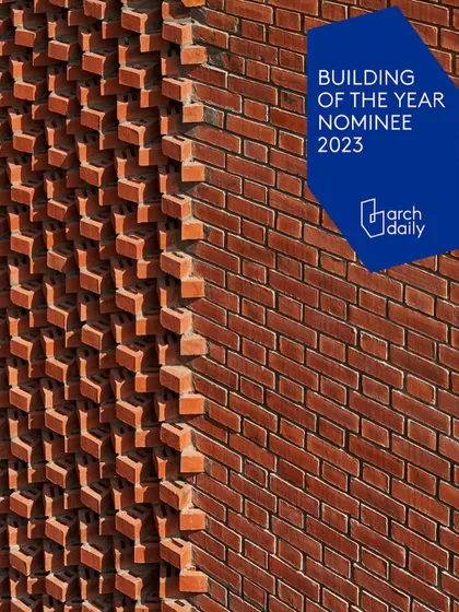 A nomination for the 'Brick Weave House' as ArchDaily's Building of the Year, highlighting the intricate brickwork.