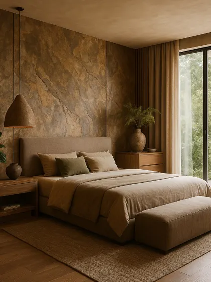 If the element Earth were to design a room, it would look like this. A bedroom with rustic vibes, grounding tones, and natural textures that feel like a warm hug for your soul.