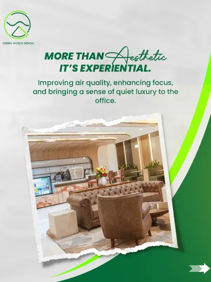 The lounge area at The Executive Centre, where our design contributes to an experiential space. The goal is to improve air quality and enhance focus, moving beyond simple aesthetics to create a tangible sense of quiet luxury and wellbeing.