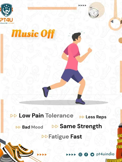 This companion graphic illustrates what can happen when you work out without music. You might experience lower pain tolerance, a worse mood, and fatigue more quickly.