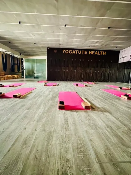 Another view of our studio, ready to welcome students. Our teacher training programs are a journey through the stages of creation, preservation, and liberation, symbolized by our three AUM classrooms.