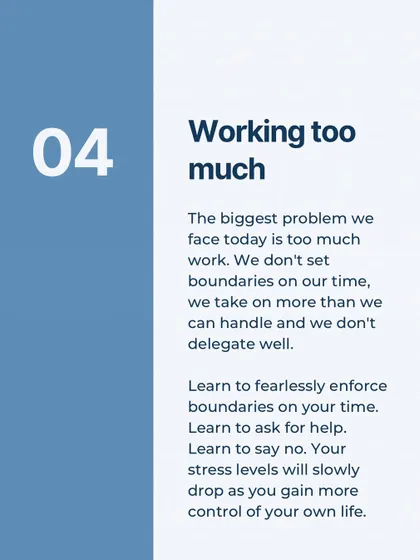 Five mistakes ruining your health: sleeping late, complicating your diet, barely moving, working too much, and not being content.