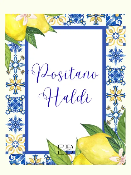 The elegant event stationery, featuring a border of Mediterranean tiles and watercolor lemons, which beautifully introduced the theme to the guests.