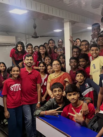 Another group photo from our Red-themed Navratri day, with students from different batches celebrating together.