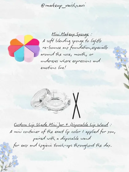 Every one of my brides receives a complimentary touch-up kit. It includes a mini sponge and a small pot of your exact lip shade with a disposable wand. This ensures you can stay looking fresh and flawless all through your event.