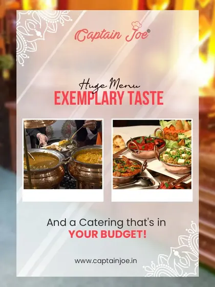 I offer a huge menu with exemplary taste, all within your budget. This image shows a mix of traditional Indian dishes in copper pots and a beautifully arranged salad bar.