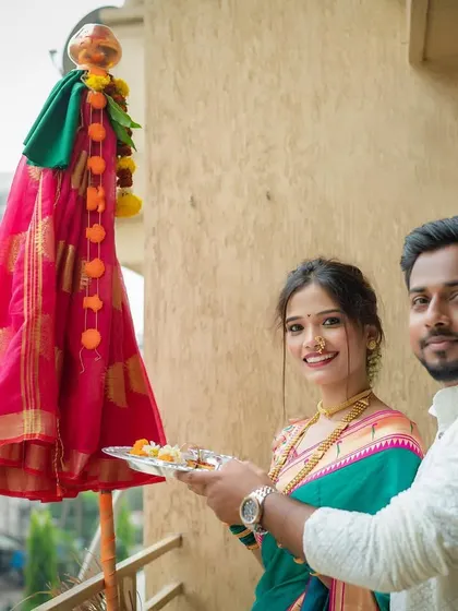A happy Gudi Padwa moment, capturing the joy of the festival.