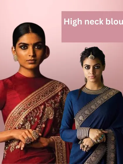 High-neck blouses offer a look of regal sophistication. They pair beautifully with statement earrings and are perfect for winter weddings.