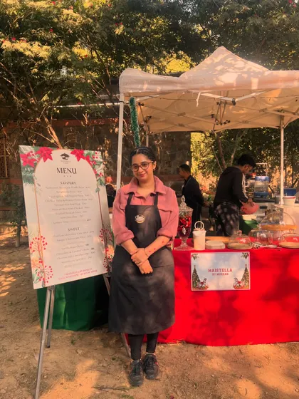 Me at my stall during a Christmas market at Sunder Nursery. I love meeting customers and getting their feedback in person.