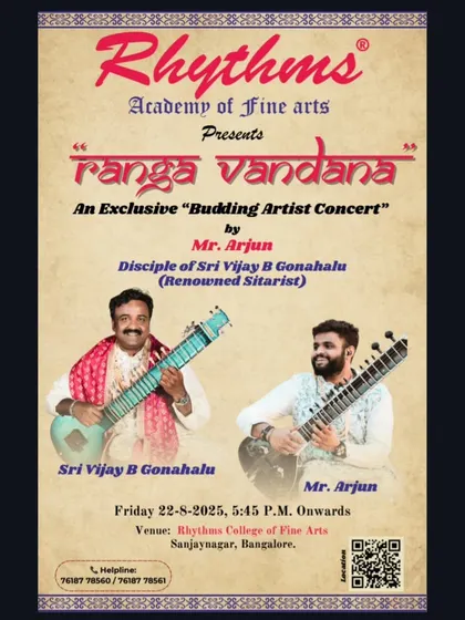 The official poster for my "Budding Artist Concert" at Rhythms Academy of Fine Arts, a proud moment for me to be presented as a disciple of my guru, Sri Vijay B Gonahalu.