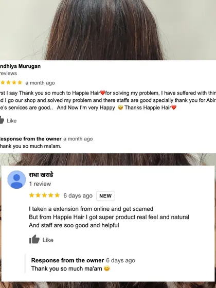 These reviews from Rindhiya and Radha make us so happy. One client found a solution for her thinning hair, and the other found a real, natural product after being scammed online. This is why trust is so important.