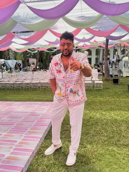 Standing on the dance floor before the party starts. This was a beautiful outdoor wedding setup, and I was ready to be my own highlight.