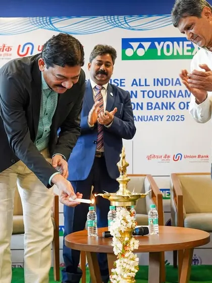 The traditional lamp lighting ceremony to inaugurate the Yonex Sunrise All India Senior Ranking Tournament. We conduct our events with the utmost respect for tradition and sportsmanship.