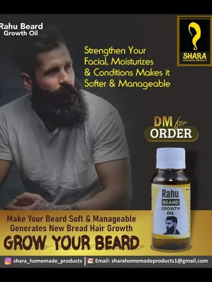 For the men, I created Rahu Beard Growth Oil. It's designed to strengthen facial hair, moisturize the skin underneath to prevent itchiness, and help you grow a softer, more manageable beard.