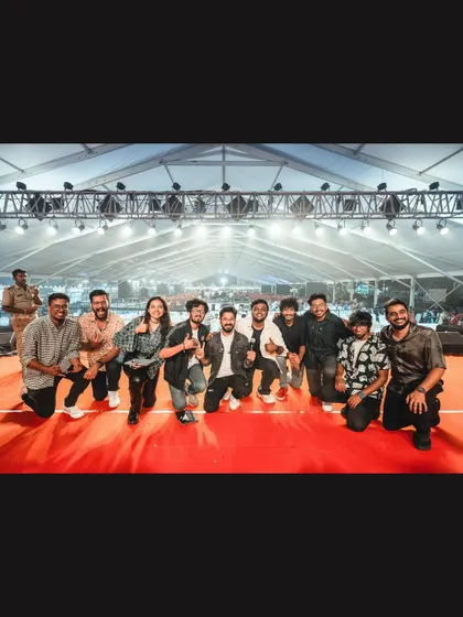 The whole crew on stage after a fantastic show at Srirangapatna Dasara. What a team, what a night.