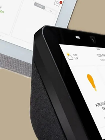 This image shows the user-friendly interfaces of modern security hubs. You can easily see the system status, control lights, and view weather information from a central touchscreen panel.