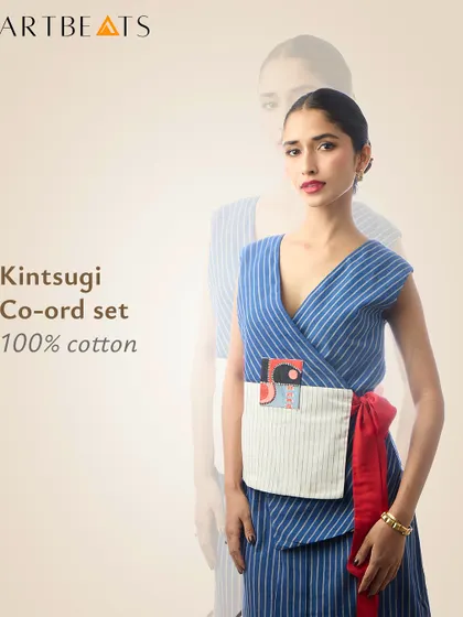 The Kintsugi Co-ord set, made from 100% cotton. This piece is part of a collection as versatile as you, blending traditional inspiration with modern, wearable art.