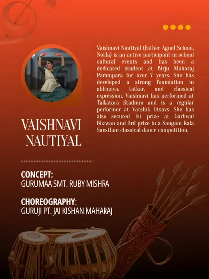 Presenting Vaishnavi Nautiyal, a dedicated student with a strong foundation in 'abhinaya' and 'tatkar', performing at 'Tarkash II'.