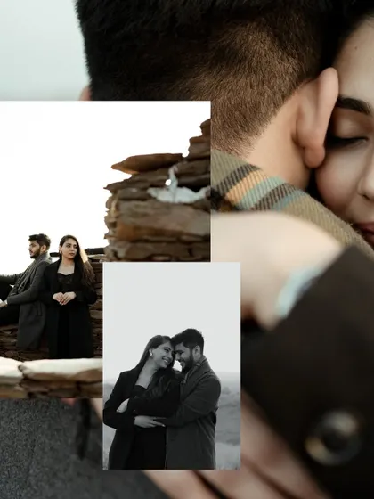 A collage that plays with layers and close-ups to create an intimate feel. The focus on hands, faces, and embraces tells a story of closeness and affection.