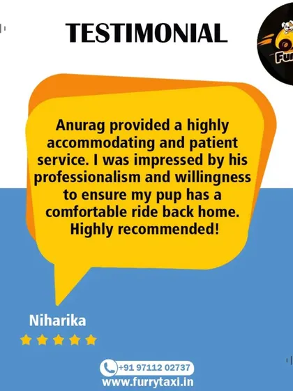 "Anurag provided a highly accommodating and patient service." Thank you, Niharika, for your kind words. I always strive to be professional and ensure every pup has a comfortable ride.