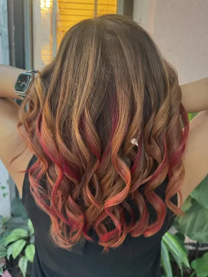 Another angle of the flaming red and blonde. The curls really make the colors dance. (No filter)
