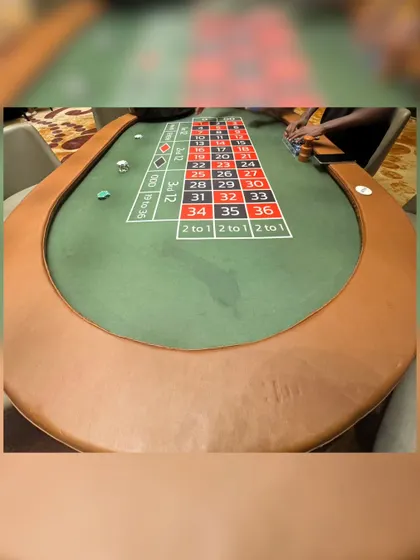 A close-up of the roulette wheel and table, showcasing the professional quality of the gaming equipment we provide for our casino-themed events.