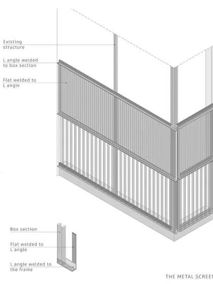 A technical drawing detailing the construction of the metal screen for the Franklin Residence. This level of detail is fundamental to our process, ensuring that every component is fabricated and installed with absolute precision.