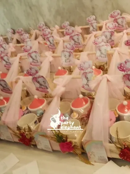 Beautifully arranged party favors for guests to take home. Each favor is thoughtfully packaged to match the unicorn theme, ensuring the magic continues even after the party ends.